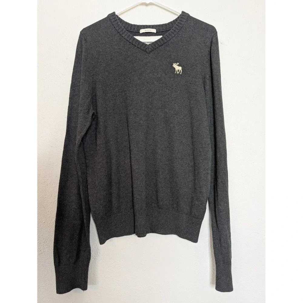 Vintage Abercrombie & Fitch Sweater Mens Large Gray Logo Muscle Wool Cashmere 90